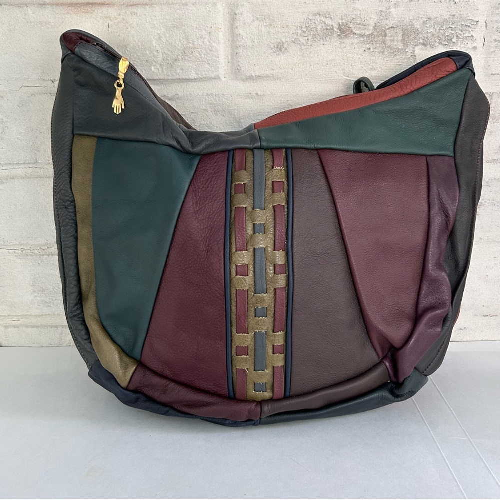 Vintage Multicolor Patchwork Boho Leather Purse Handbag Italy Signed - Picture 11 of 15